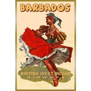 Barbados British West Indian Airways New Retro Pinup Travel Poster Caribbean Islands Tropical Art Print 121