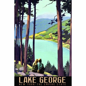 Lake George New York Boy and Girl Travel Poster Roger Broders Adirondacks Art Print 372