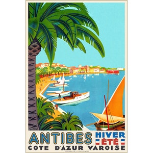 Antibes Cote D'Azur Costa Azul Mediterráneo Cartel de viajes Roger Broders Repro Arte Impresión 313