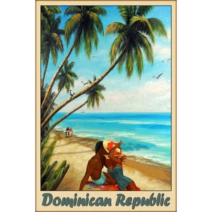 Dominican Republic Hispaniola Lovers Kiss Caribbean Beach New Tropical Travel Poster Art Print 399 B