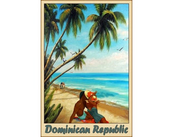 Dominican Republic Hispaniola Lovers Kiss Caribbean Beach New Tropical Travel Poster Art Print 399 B