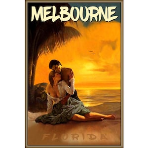 Melbourne Florida Beach Sunrise Brevard County Cartel de viaje Atlantic Coast Pulp Cover Art Print 380