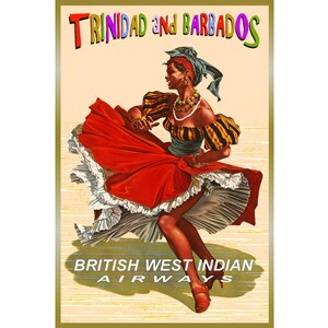 British West Indian Airways New Retro Pinup Travel Poster Trinidad Barbados Caribbean Islands Tropical Art Print 121