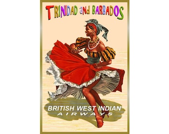 British West Indian Airways New Retro Pinup Travel Poster Trinidad Barbados Caribbean Islands Tropical Art Print 121