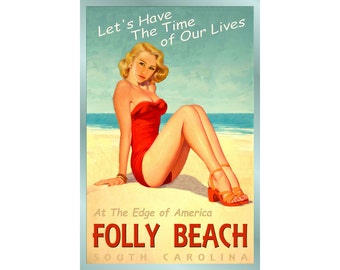 FOLLY BEACH South Carolina Poster Time of Our Lives New Retro Atlantic Shore Art Print 223