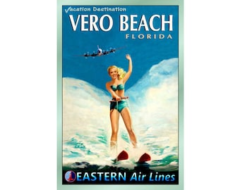 VERO BEACH Florida EASTERN Air Lines  New Travel Poster Retro Beach Pin Up Art Print 052