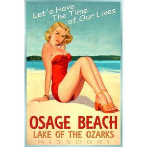 Osage Beach Lake of the Ozarks Missouri New Original Pinup Travel Poster Time of Our Lives Bathing Beauty Art Print 240