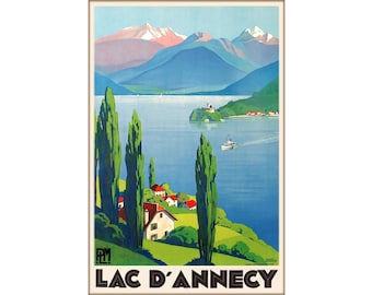 Lac D'Annecy France Travel Poster PLM Chemin de Fer Railway Art Roger Broders Repro Print 312