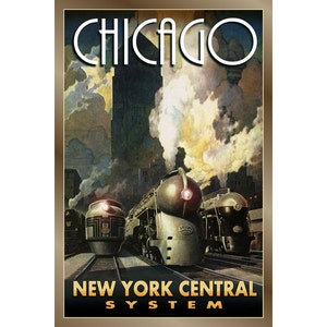 CHICAGO New York Central System Streamliners - New Poster Henry Dreyfuss Retro Railroad Train Leslie Ragan Art Deco Print-245