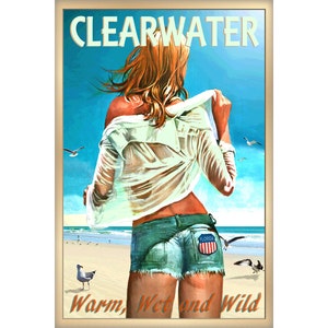 Clearwater Florida Pinellas County Beach Pin Up Poster New Retro Gulf of Mexico Tropical Art Print 267