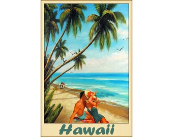 Hawaii Beach Travel Poster New Retro Tropical Romance Art Print 399