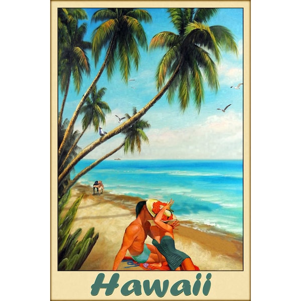 Hawaii Beach Travel Poster New Retro Tropical Romance Art Print 399