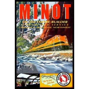 MINOT North Dakota Great Northern Railway New Train Travel Poster New Original Retro Railroad Art Print 048