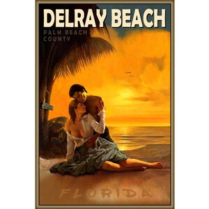 Delray Beach Sunrise Palm Beach County Florida Cartel de viaje Treasure Coast Pulp Cover Art Print 380