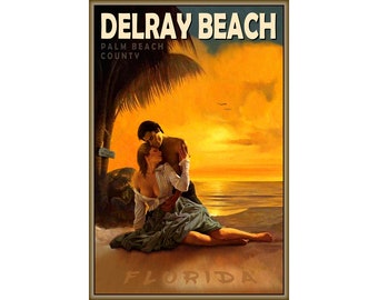 Delray Beach Sunrise Palm Beach County Florida Travel Poster Treasure Coast Pulp Cover Art Print 380