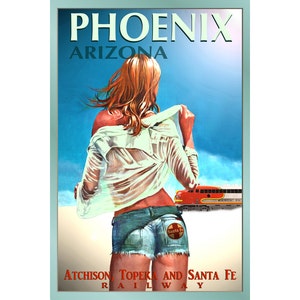 PHOENIX Arizona Santa Fe Railroad Nuevo cartel original tren tren turismo Pin Up Arte Impresión 099