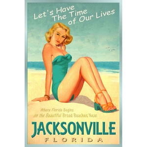 Jacksonville Florida Ocean Beach pin up cartel de viaje tiempo de nuestras vidas nuevo retro Atlantic Shore Art Print 205