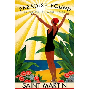 Saint Martin Francés Indias Tropical Beach Travel Poster Roger Broders Caribbean Art Print 314