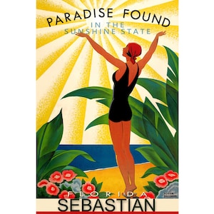 Sebastian Florida Paradise Found Sunburst Novo pôster de viagem Roger Broders Art Print 314