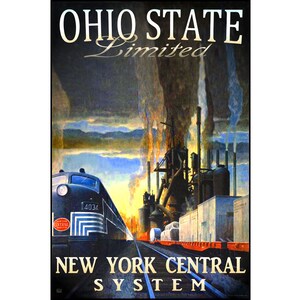 Ohio State Limited New York Central Railroad Train Travel Poster EMD Diesel Streamliner Leslie Ragan Retro Art Print 292