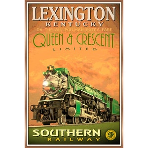 Lexington KY QUEEN&CRESCENT Limited Railway Travel Poster New Orleans to Cincinnati Southern Railroad Train-4 sizes-Retro Art Print 228