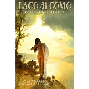 Lago di Como Lombardia Italia Retro Pin Up Travel Poster Bierstadt Bathing Beauty Art Print 340