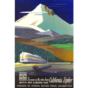 California Zephyr Western Pacific Railroad Vista Dome Train Travel Poster Art Print Bern Hill Reproduction 323