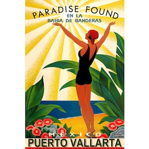 Puerto Vallarta Mexico Bahia de Banderas Travel Poster New Retro Roger Broders Pin Up Art Print 314