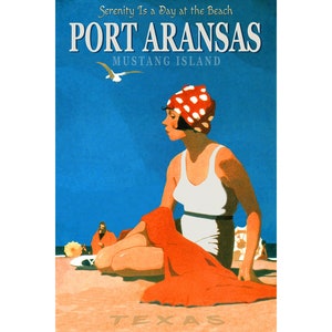 Port Aransas Mustang Island Texas Travel Repro Poster Beach Retro Art Deco Print 041