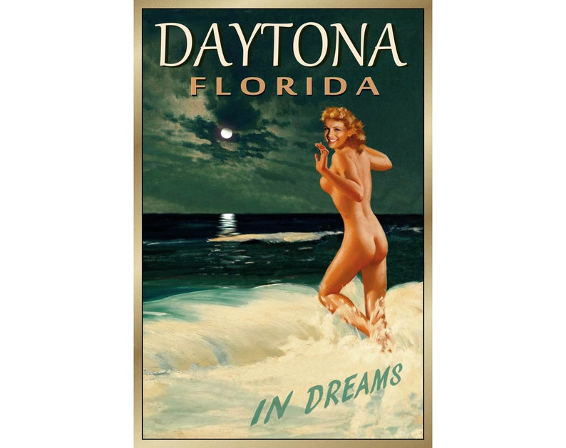 4 sizes New Retro Nude Beach Bathing Beauty Pin Up Ocean Travel Art Print 169 DAYTONA BEACH Florida-New Original Marilyn Monroe Poster