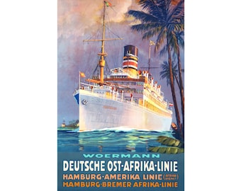 USAMBARA German East Africa Line New Retro Travel Poster -available in 4 sizes -Classic Ocean Liner Sea Voyage Art Deco Print 100