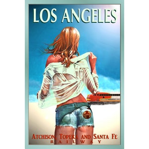 LOS ANGELES California Santa Fe Ferrocarril Original Cartel Nuevo Tren Turismo de Viaje Pin Up Art Imprimir 099