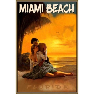 Miami Beach Sunrise Dade County Florida Cartel de viaje Atlantic Coast Pulp Cover Art Print 380