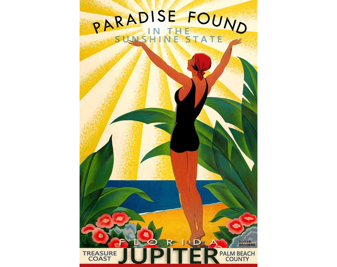 Jupiter Florida Travel Poster New Palm Beach County Treasure Coast