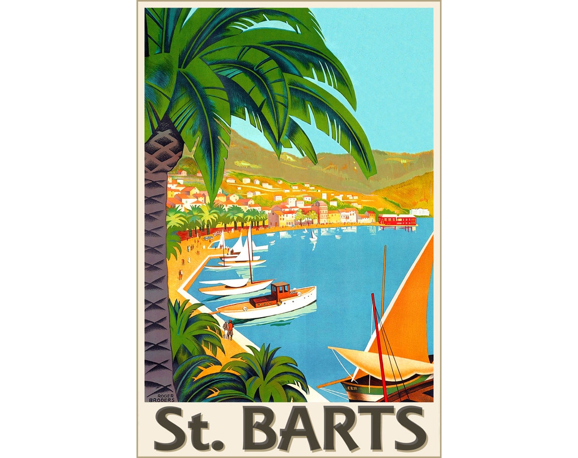 Barts Travel Broders Repro Roger - 313 Caribbean Tropical Art Poster St Beach Etsy Print