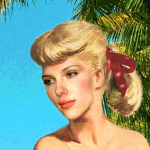 Jupiter Beach Florida Retro Travel Poster Nude Pin up Scarlett Ribbon