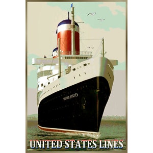 SS UNITED STATES Lines Nuevo retro viaje cartel Ocean Liner Crucero Arte Impresión 008b