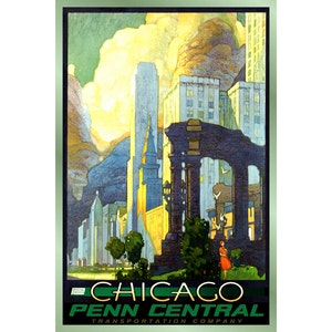 PENN CENTRAL Railroad Nuevo original Retro Chicago Cartel -disponible en 3 tamaños- Impresión de arte 151