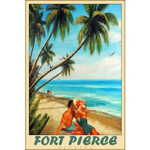 Fort Pierce Florida St Lucie County Beach Travel Poster New Retro Tropical Romance Art Print 399