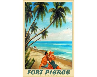 Fort Pierce Florida St Lucie County Beach Travel Poster New Retro Tropical Romance Art Print 399