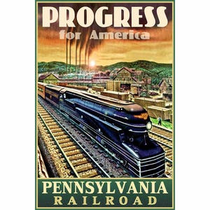 Pennsylvania Railroad Progress America Locomotive Poster Raymond Lowey Streamlined S-1 Retro Art Deco Print 081