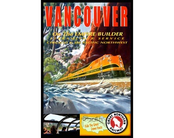 VANCOUVER Washington Gran Tren del Norte Cartel de Viaje Nuevo Original Retro Railroad Art Print 048