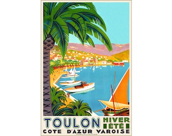 Toulon Cote D'Azur Frankreich Reise Poster Mittelmeer Kunst Roger Broders Repro Druck 313