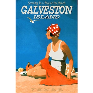 Galveston Island Texas Travel Repro Poster Beach Retro Houston Art Deco Print 041