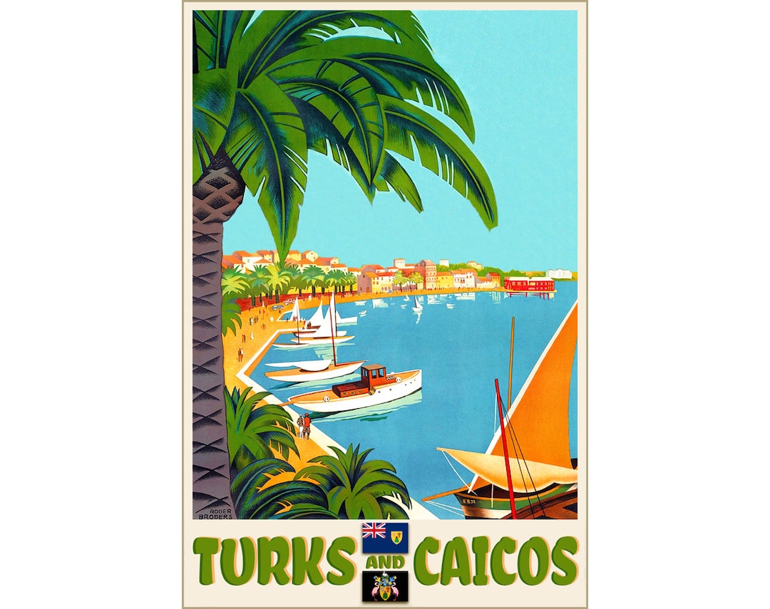 Turks and Caicos Islands Caribbean Lucayan Travel Poster Roger