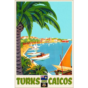 Cartaz de viagem Lucayan do Caribe das Ilhas Turks e Caicos Roger Broders Repro Art Print 313