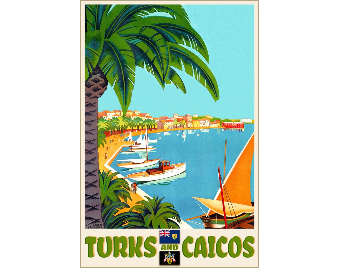 Turks and Caicos Islands Caribbean Lucayan Travel Poster Roger Broders  Repro Art Print 313 - Etsy