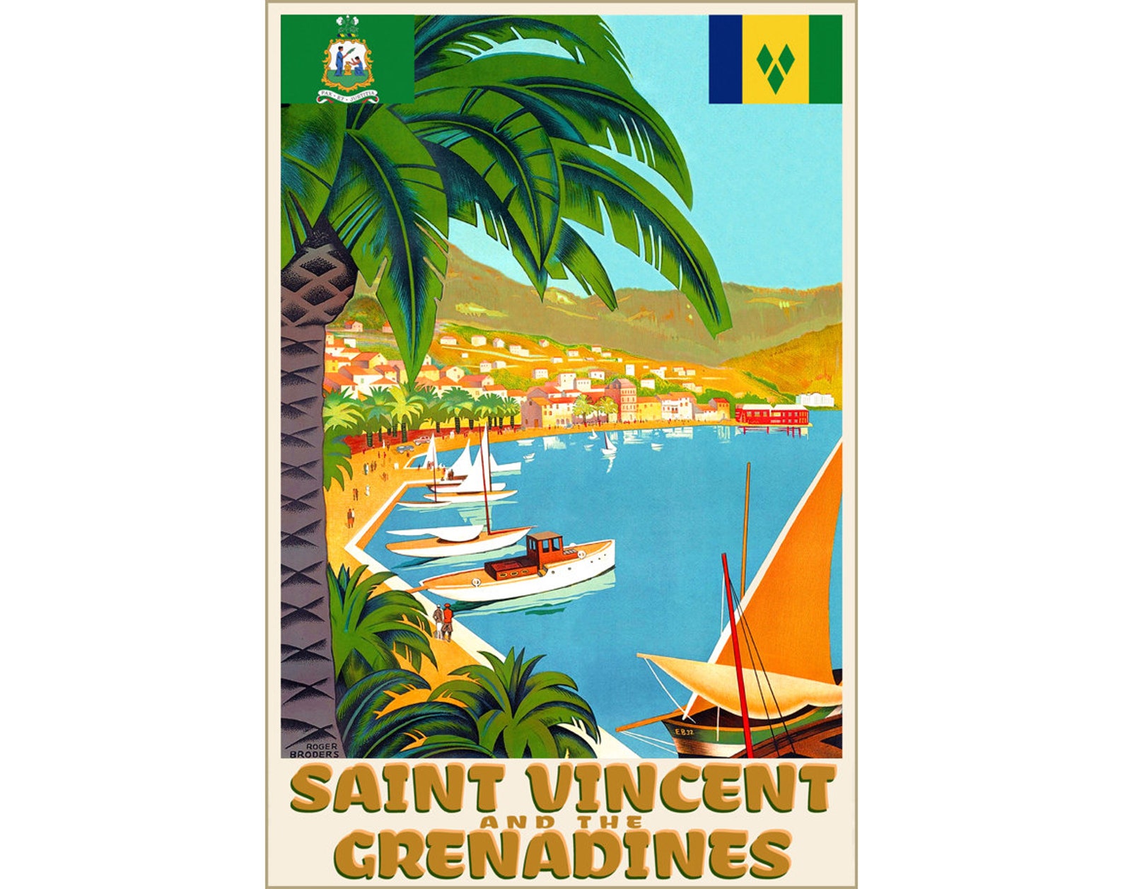 Saint Vincent and the Grenadines Caribbean Travel Poster Roger Broders
