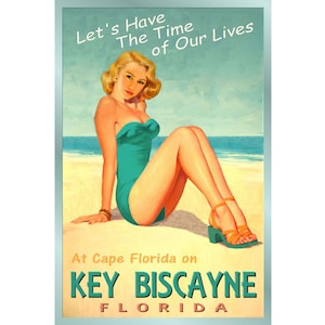 KEY BISCAYNE Florida Ocean Beach Pin Up Cartel de viaje Time of Our Lives New Retro Atlantic Shore Art Print 205