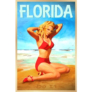 Florida Beach Reise Poster Pin Bis Atlantik Karibischen Golf von Mexiko Kunstdruck 275